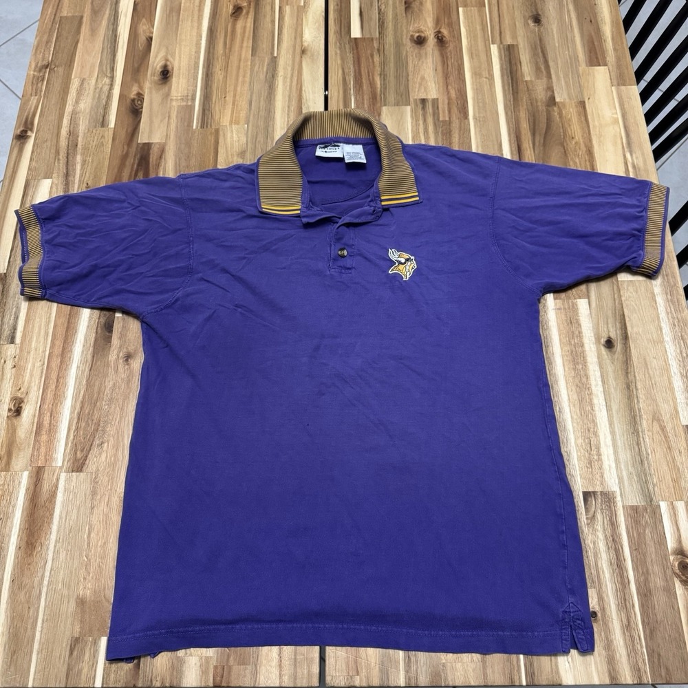 Vintage Minnesota Vikings Polo Shirt Mens L Purple The Edge NFL Football Fade